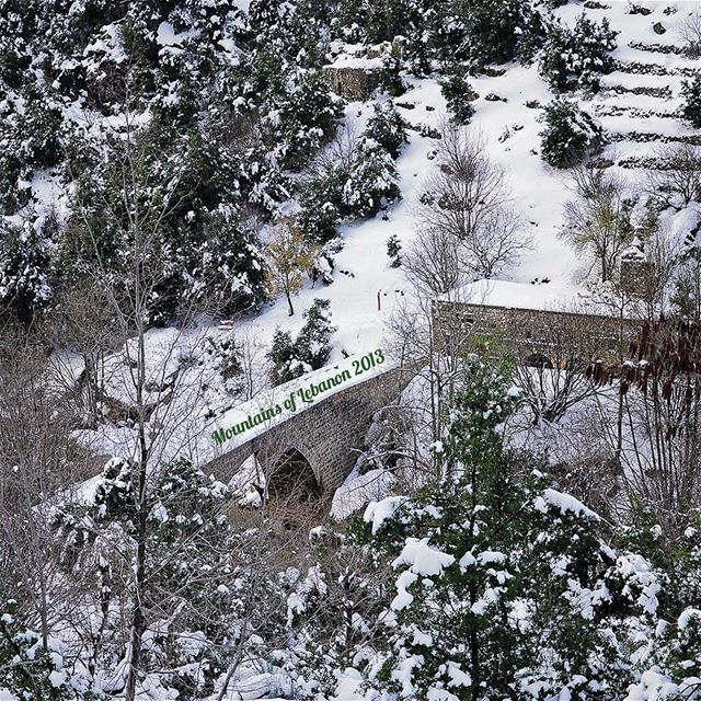 1/3 Winter snow covering both the watermill and the stone bridge in ... (وادي الصليب)