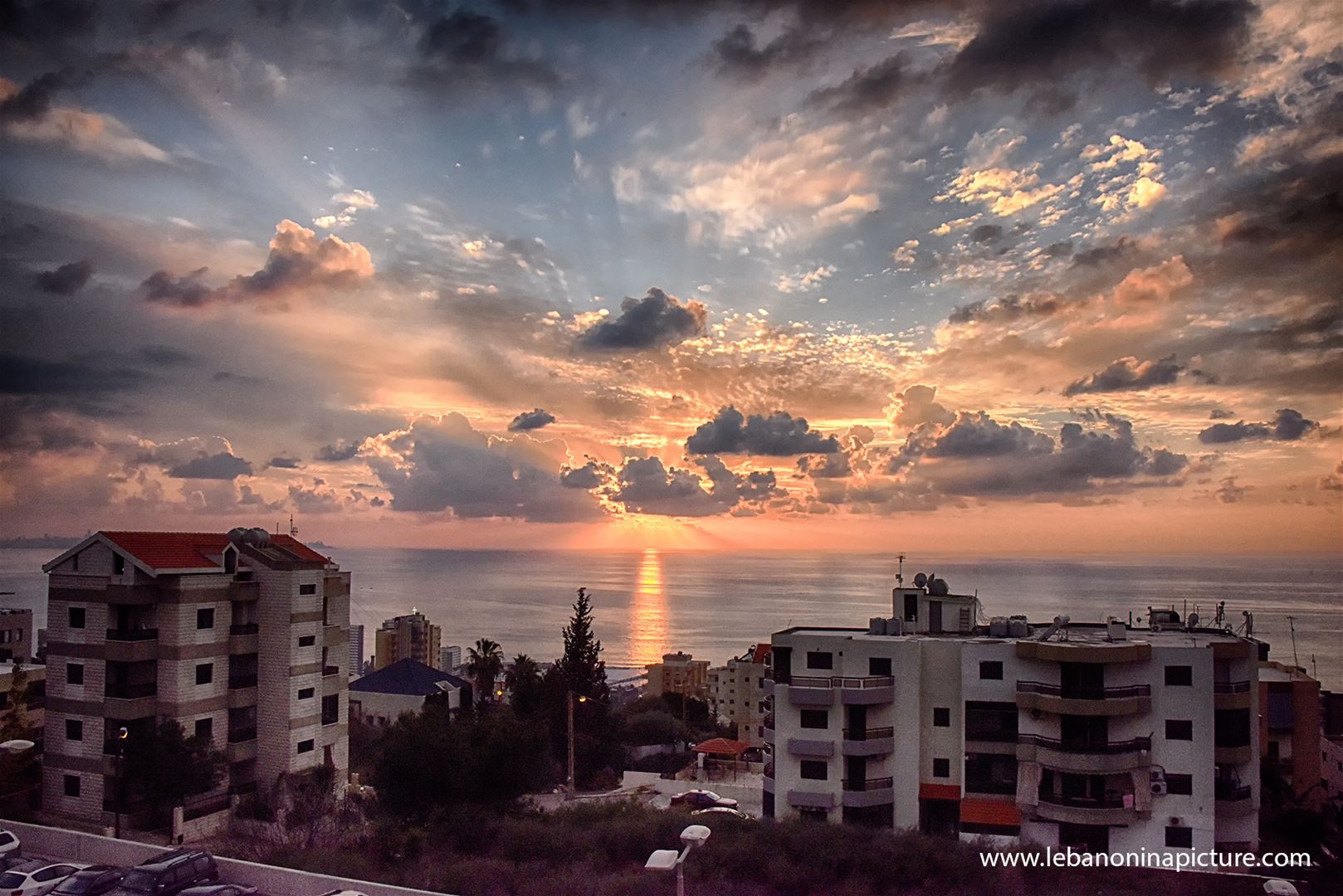 A beautiful winter cloudy sunset over the Mediterranean (Adma, Lebanon)