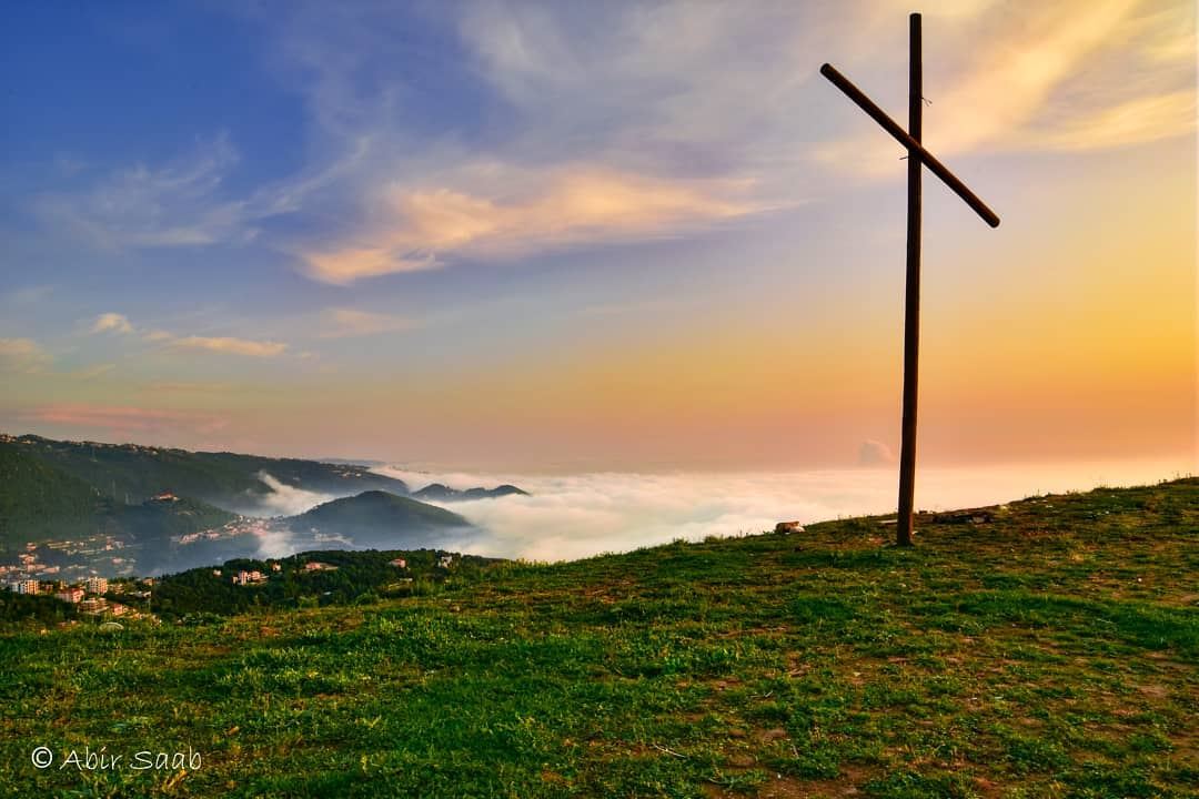 A foggy sunset from El Kfour  lebanon  kfour  sunset  cross ... (El Kfour, Mont-Liban, Lebanon)