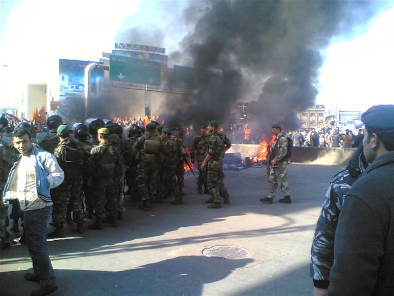 Al Tayyar Supporters Blocking the Jal-el-Dib Zalka Highway