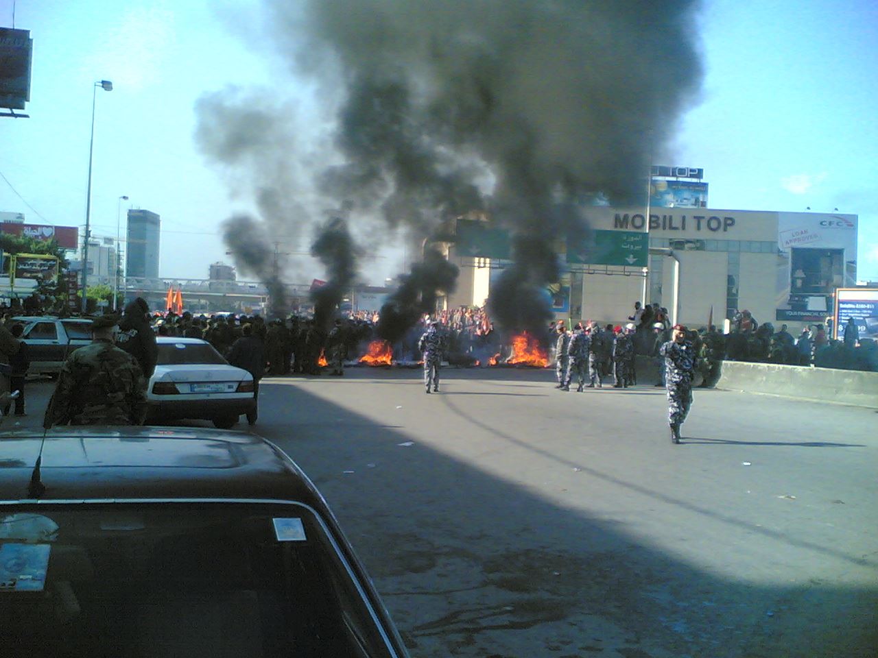 Al Tayyar Supporters Blocking the Jal-el-Dib Zalka Highway