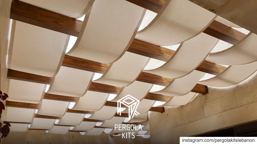 Attached Wooden Pergola with Wavy Fabric Roofing!  PergolaKitsLebanon in... (Hemlâya, Mont-Liban, Lebanon)