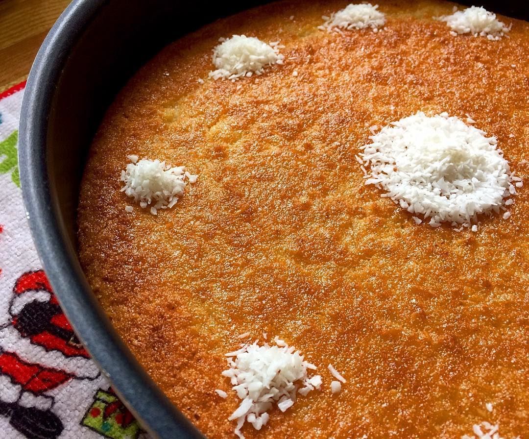 Basbousa is a traditional Middle Eastern sweet cake made from cooked...