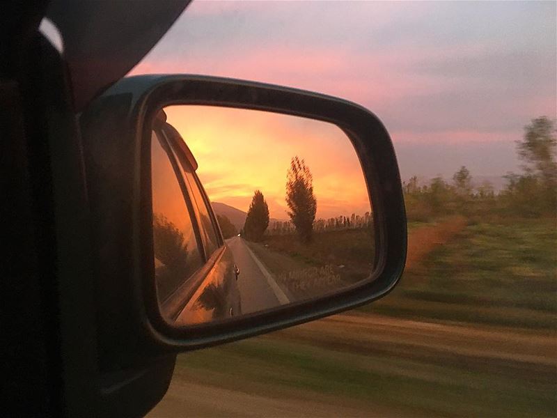 Bekaa Sunset in my Mirror 🌄  westbekaa  sunset  bekaavalley  nofilter ... (`Ammiq, Béqaa, Lebanon)