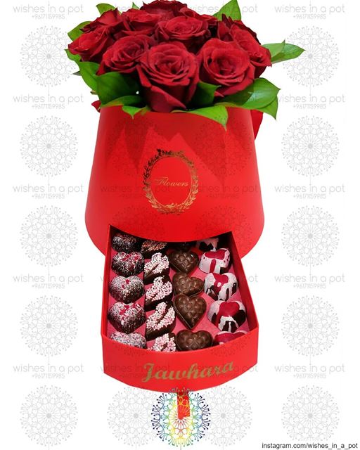 Belgium chocolate in a customized bucket of rosesWish for it now: +961...