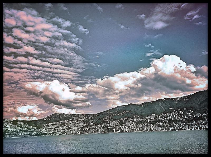 Come fly with me, let's fly, let's fly away..  sky  clouds  sea  coast ... (Jounieh Bay)