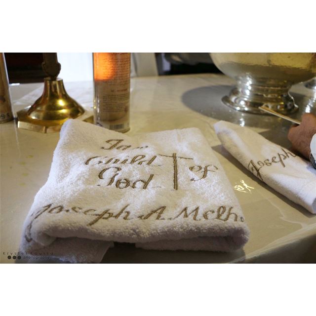 Customized Towel by @with_lotsoflove for Joseph’s  Christening ✝️🙏🏻 ... (Mazar Saint Charbel-Annaya)