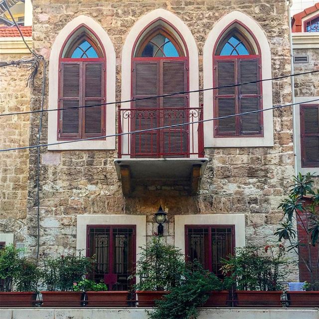 Facade Lie de vin............ windows  oldhouse  maroon  shutters  stone ... (Achrafieh, Lebanon)