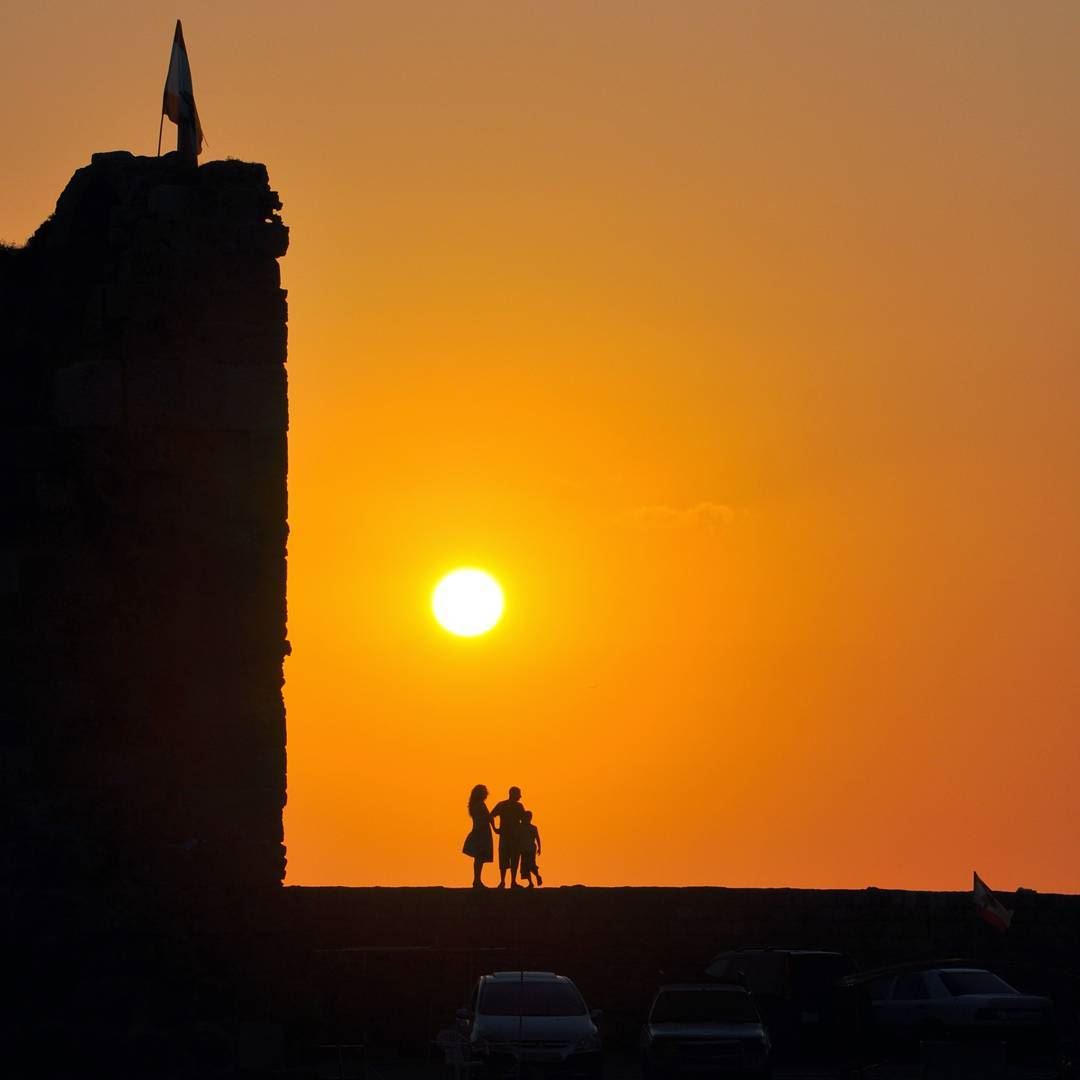 Family enjoying sunset in the oldest city of the world, 7000 years... (Byblos, Lebanon)