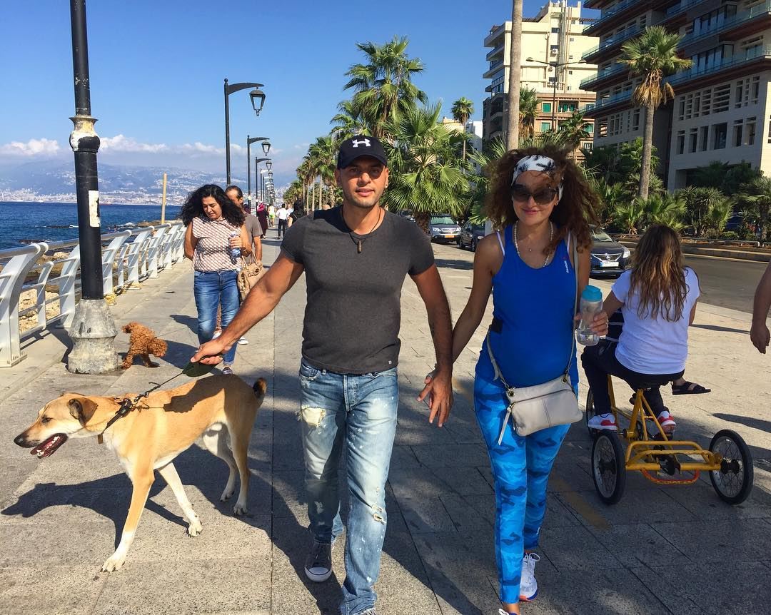 Family walk ❤️🐺🤰  yogi  love  family  wife  Rusty  dog  babygirl  Ella ... (Beirut at Manara -zaituna bay)
