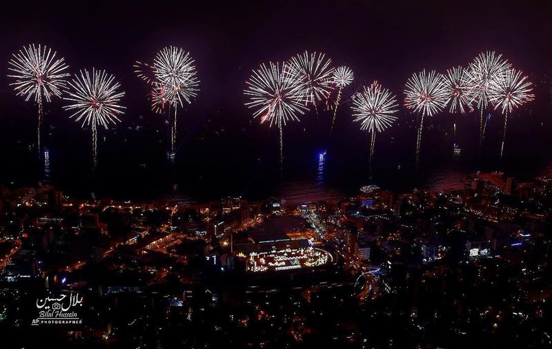Fireworks explode over the coastal town of Jounieh, Lebanon, Saturday,...