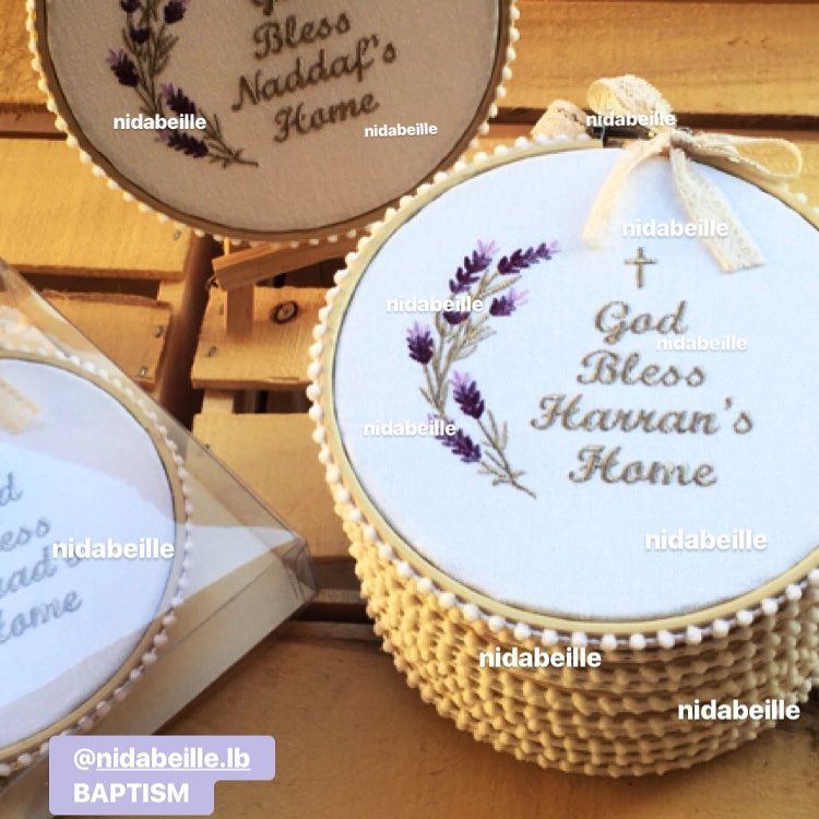 God bless our home 🌾Baptism favor! Write it on fabric by nid d'abeille....