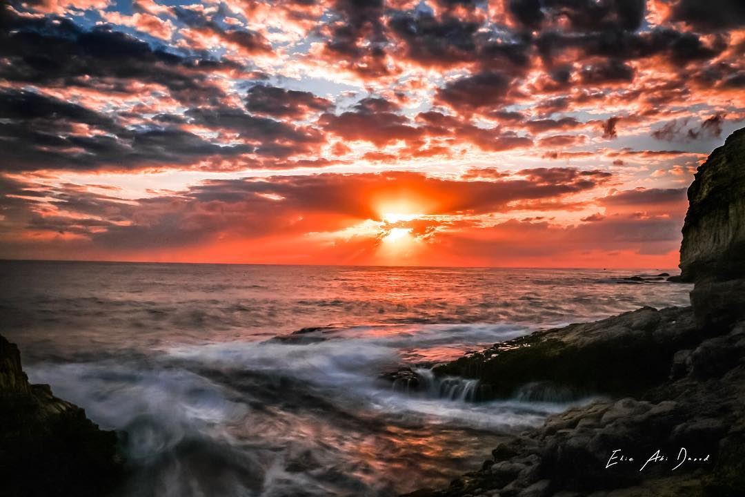 Good evening from  amshit 🌅  sunset  beach  mediteranian  sun  rock ...