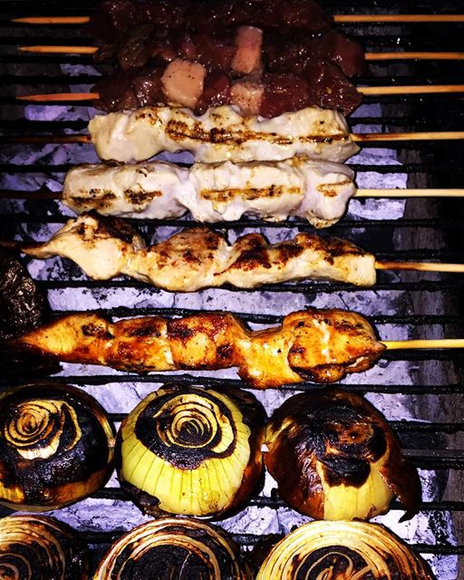  grilling  meat  chicken  taouk  onion  family  friends  gathering  dinner...