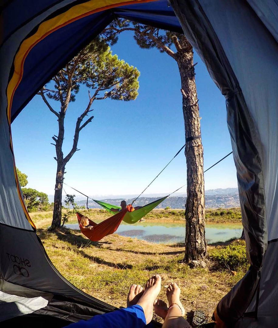  Happiness is waking up to a  LakeView with hanging friends on trees 🤩... (Falougha, Mont-Liban, Lebanon)