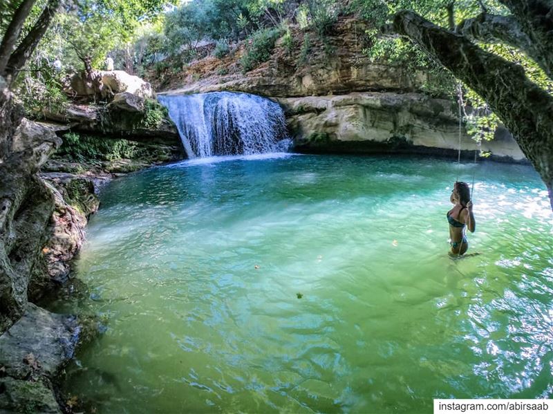 Happiness recipe?? A waterfall.. a rope swing.. & a dip in this natural... (Serjbel)