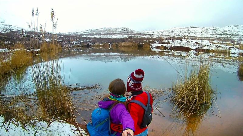 Icy lakes and Icy skies nothing can keep us from going outside ❄❄--------- (Lebanon)