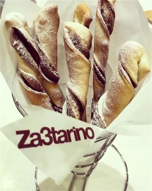 It’s snowing ❄️ icing Sugar on our chocolate Nutella🍫 Twists Pastries...
