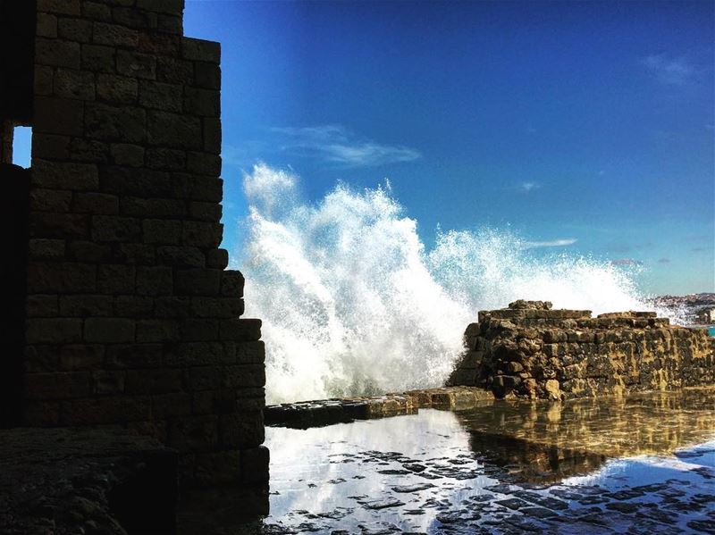 It went 'woosh' and it washed it all away. wave  sidon  saida  south ... (Sidon Sea Castle)