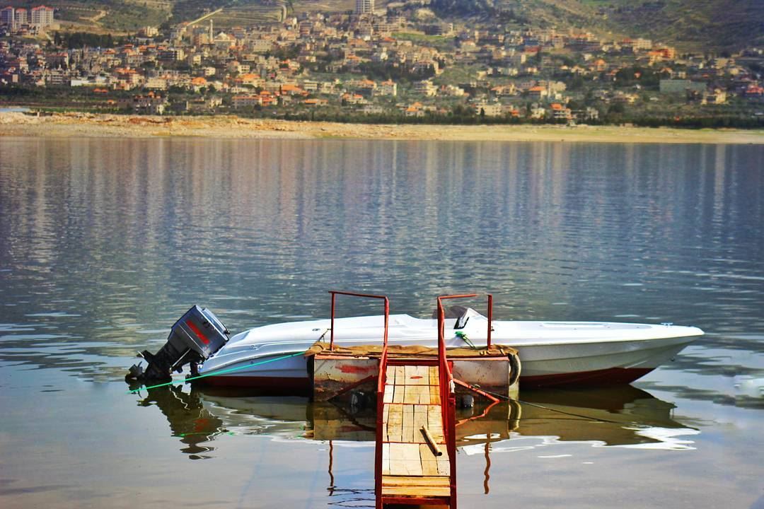Karoun nature  boat  lake  karoun  reflection  blue  water  mountains ... (West Bekaa)