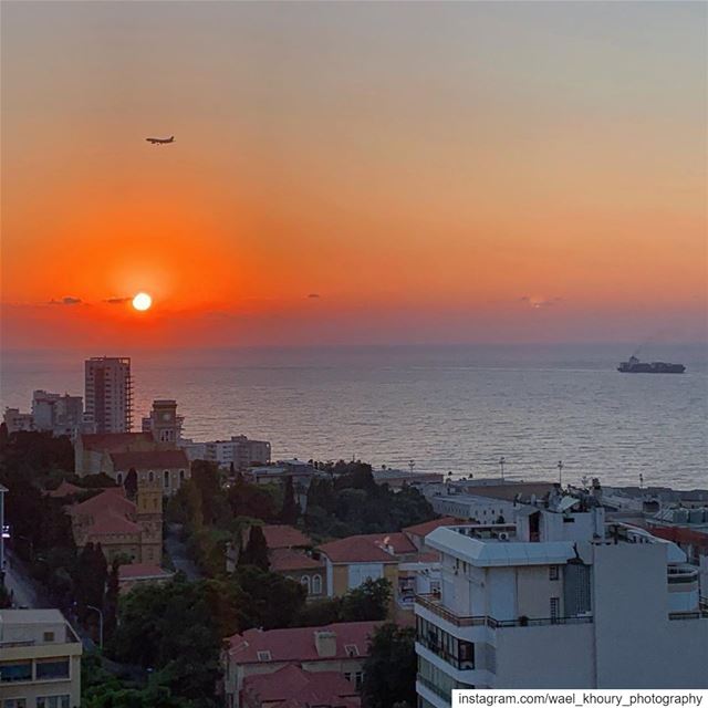  landscapephotography  sea  boat  plane  sunset  sky  orange  beautiful ... (Rotana Hotels Lebanon)