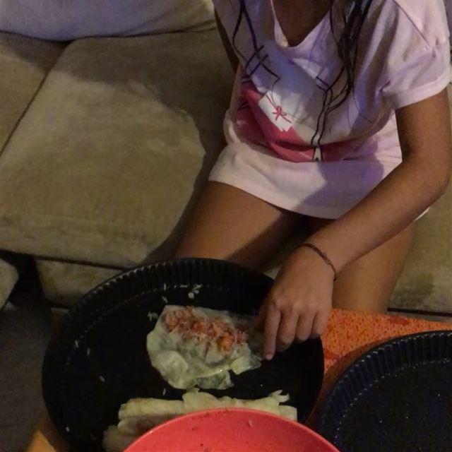 Leanna helping teta rolling the malfouf ‘cabbage’   foodporn...