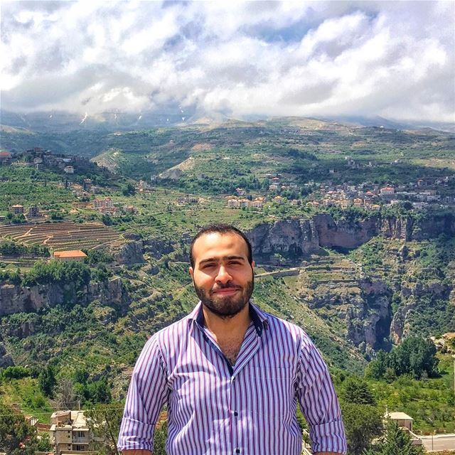  me  panoramic  view  landscape  valley  trees  nature  clouds  blue  sky ... (Bsharri, Lebanon)