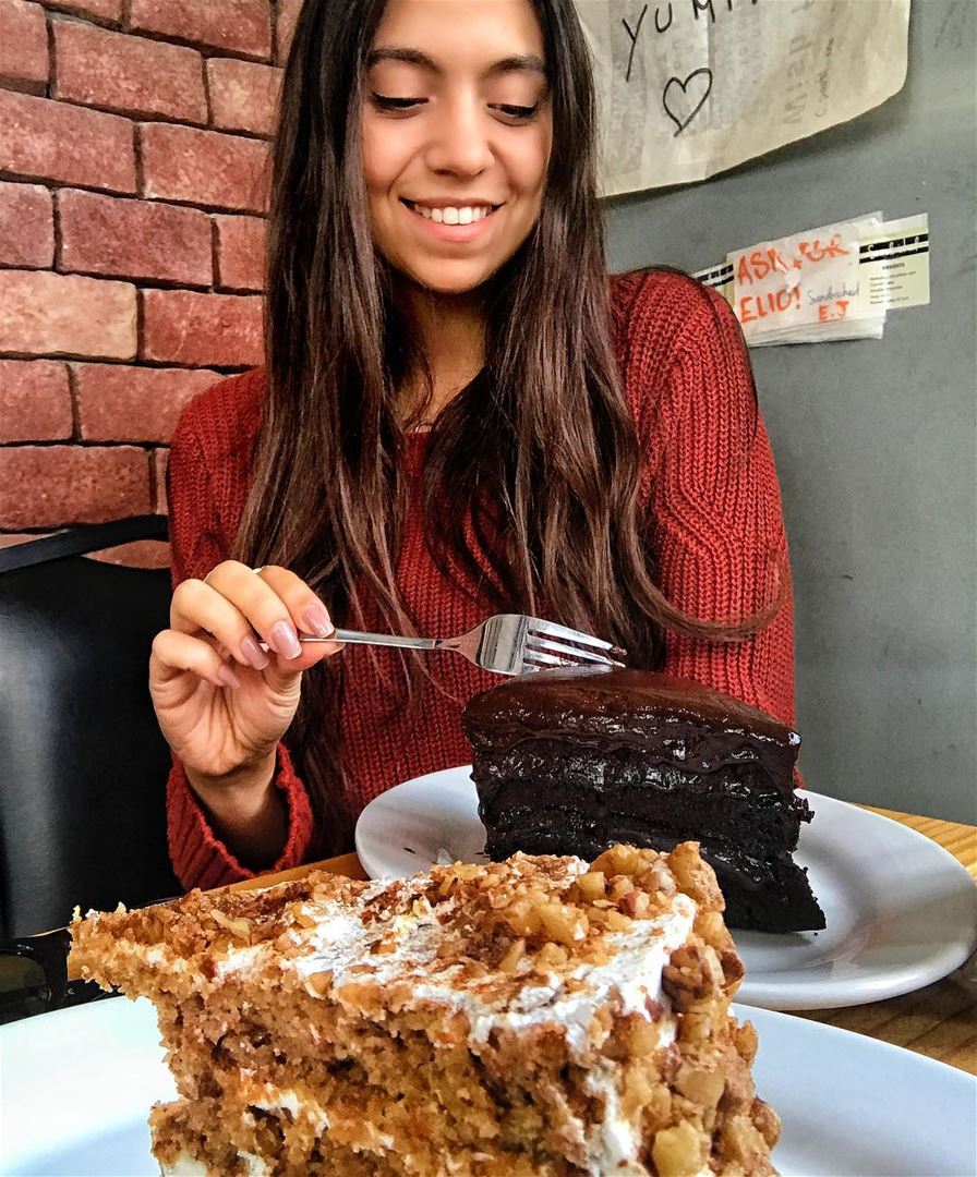 Me when there's chocolate 🍫😌 Best chocolate cake at @SandwichedDiner 😍> (Sandwiched diner)
