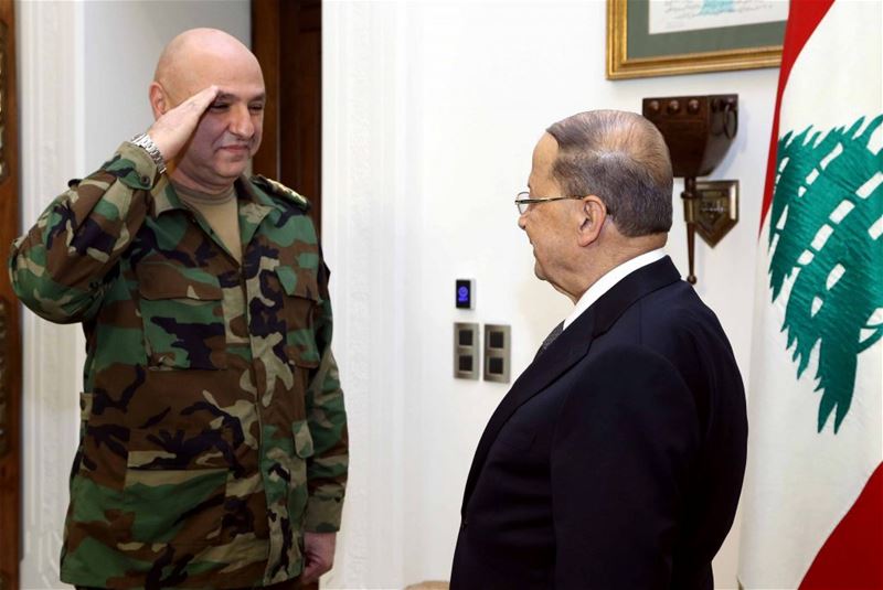 Michel Aoun meets with the newly appointed as army commander Joseph Aoun at the Presidential Palace in Baabda. (Dalati Nohra) via pow.photos 