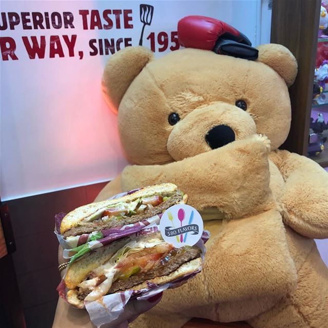 Missing the teddy bear or the burger?! Akid the teddy bear 🐻 😍❤️ @bkleban (Dbaïyé, Mont-Liban, Lebanon)