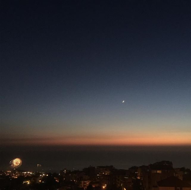  moon  cresent  horizon  fireworks  instalike  sky  mediterranean ...