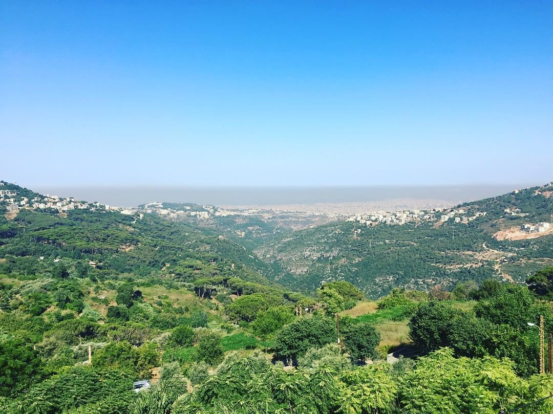  nature  green  trees  blue  sky  village  sea  ocean  pollution  town ... (Abadiyeh, Lebanon)