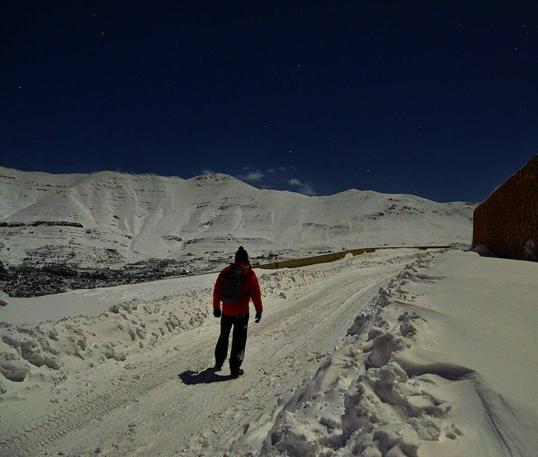 Night hike❄🗻 night nighthike snow road moon light stars mountains... (Sanine Mountains)