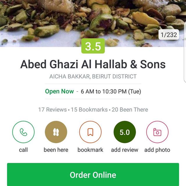 Now you can order online through the zomato app anywhere in Beirut during... (Abed Ghazi Hallab Sweets)