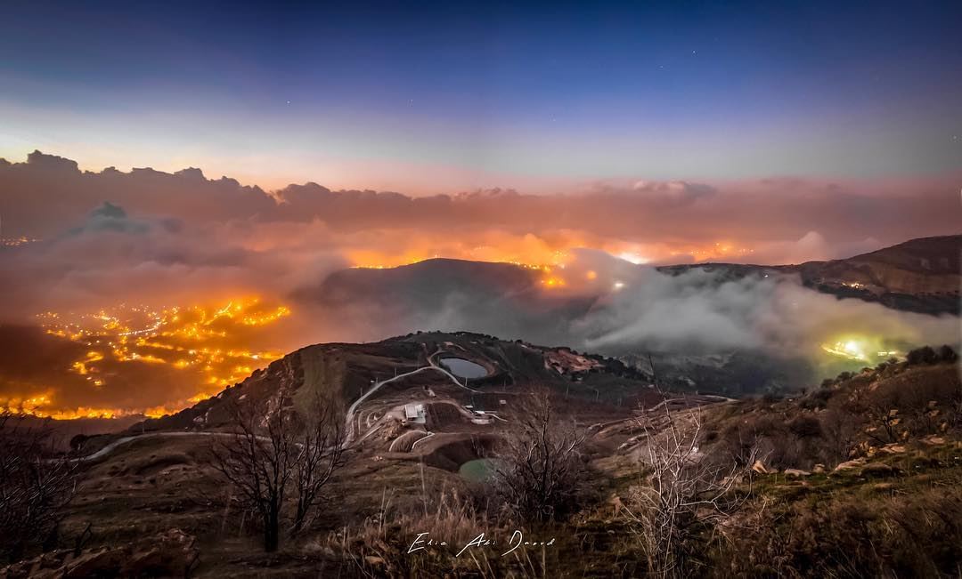 On top 🔝  mountains  sky  cloud  fog  lights  lake  citylights  color ...