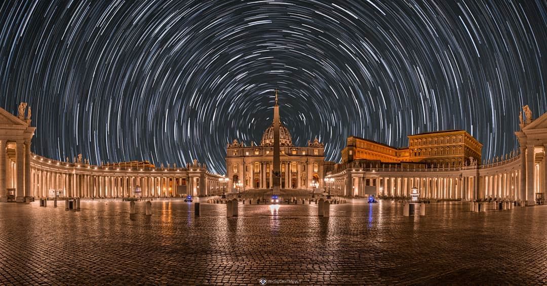 One of my rare night shots taken at saint Peter square in Vatican city. A... (Saint Peters Square and the Vatican.)