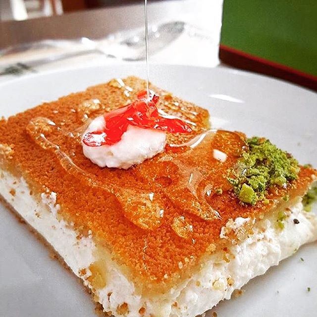 Our famous kneffe, made with butter, cheese, pistachios, rose water, sugar... (Beirut, Lebanon)