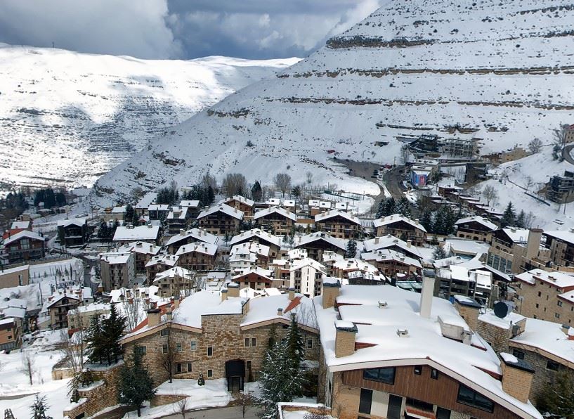 Oyoun el Siman Houses Covered in Snow (Panoramic View)
