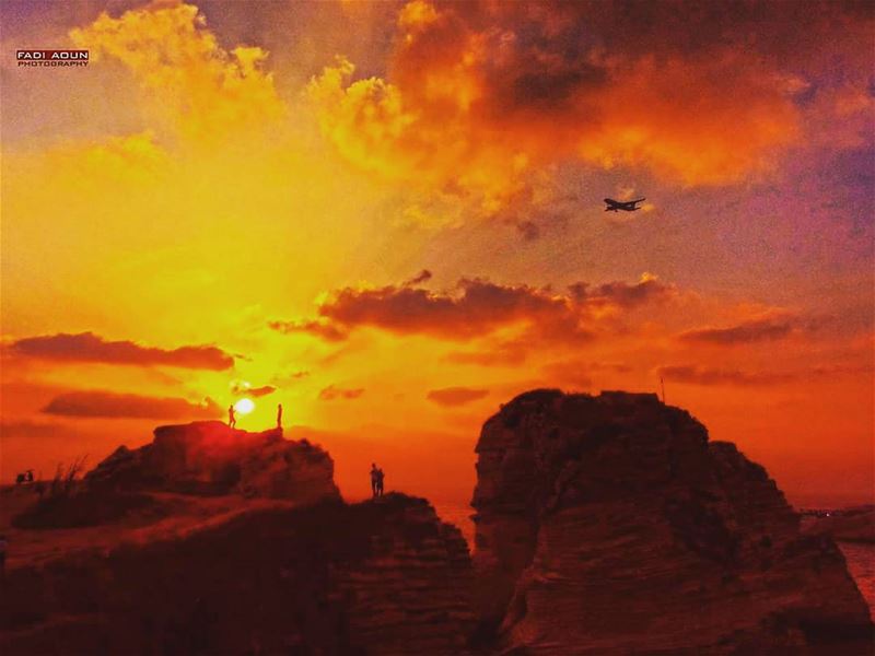  photo  fadiaoun @faaoun  sunset  rocks  beirut  lebanon  sky  airplane ...