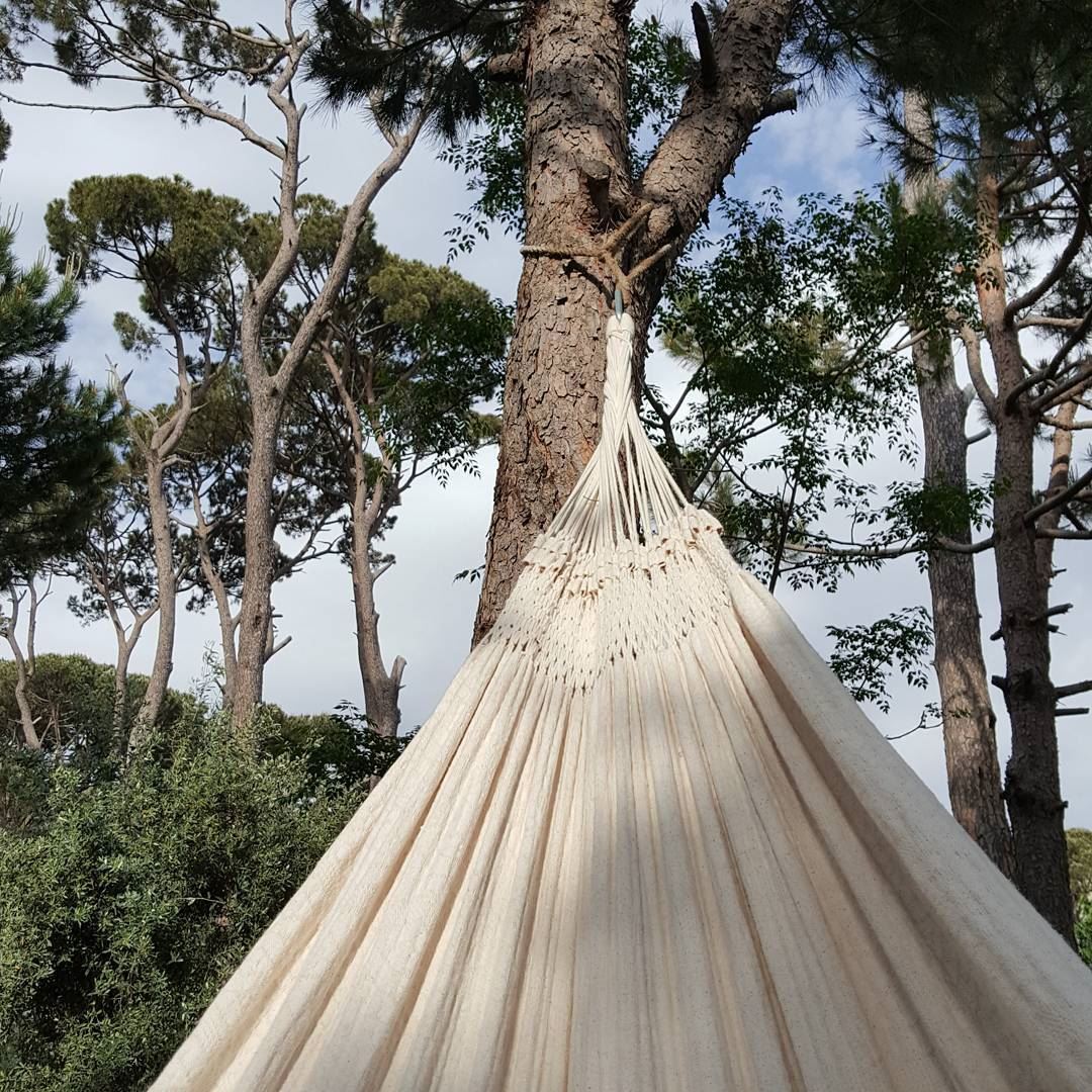 Relaxing  hammok  swing  rest  relax  village  pinetrees  pine  sky ... (El Qalaa, Mont-Liban, Lebanon)