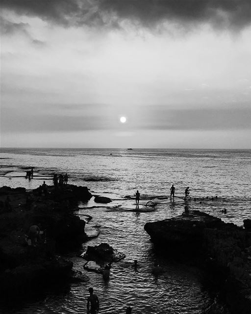 Some Workout Some Swim @ Ein Mraysseh  ocean  sea  blackandwhite  sunset ... (Manara Beirut)
