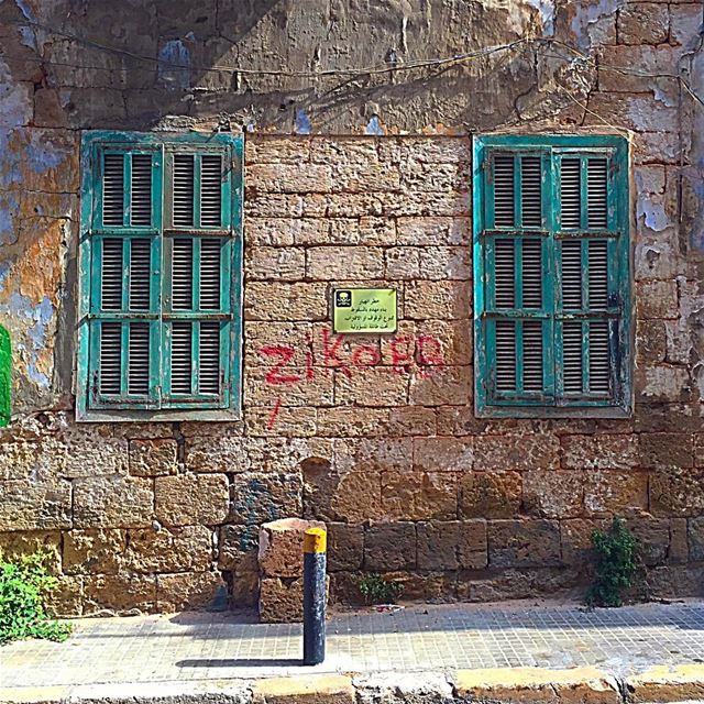 Sorry, we are closed  windows  old  wall  shutters  green  abandonned ... (Achrafieh, Lebanon)