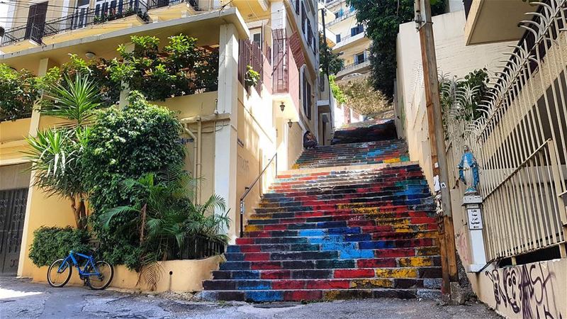 Stairs in Mar Mikhael, Beirut.  latergram  paintedstairs  graffiti ... (Mar Mikhael-Armenia The Street)