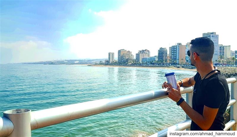Starting the day with  coffee by the  beach... lebanon  saida ... (Sidon, Lebanon)
