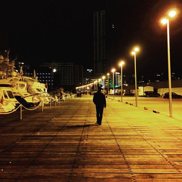  stranger  wanderer  wanderlust  latenight  lonely  walk  lights  lamps ... (Beirut Waterfront)