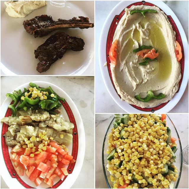 Sunday's lunch 😍  côtelette  salad  eggplant  chicpeas  healthyrecipes ...
