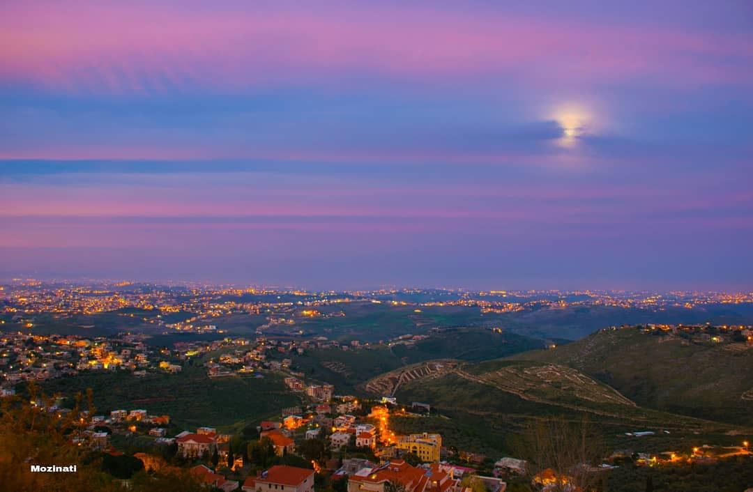 Sunrise and moonset at the same time 😍.. ================================= (Jarjoûaa, Al Janub, Lebanon)