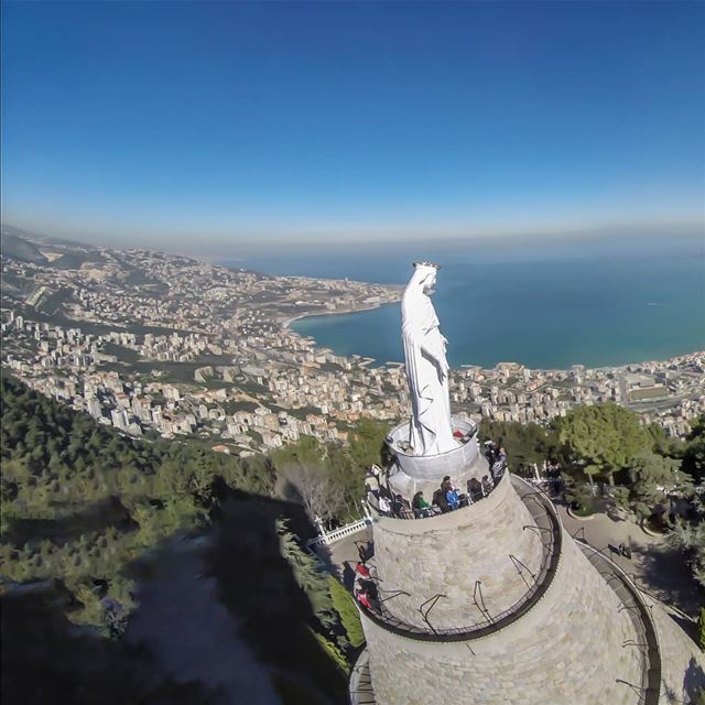Swipe to see the view and St Peter and Paul Cathedral 🇱🇧⛪....... (Harîssa, Mont-Liban, Lebanon)