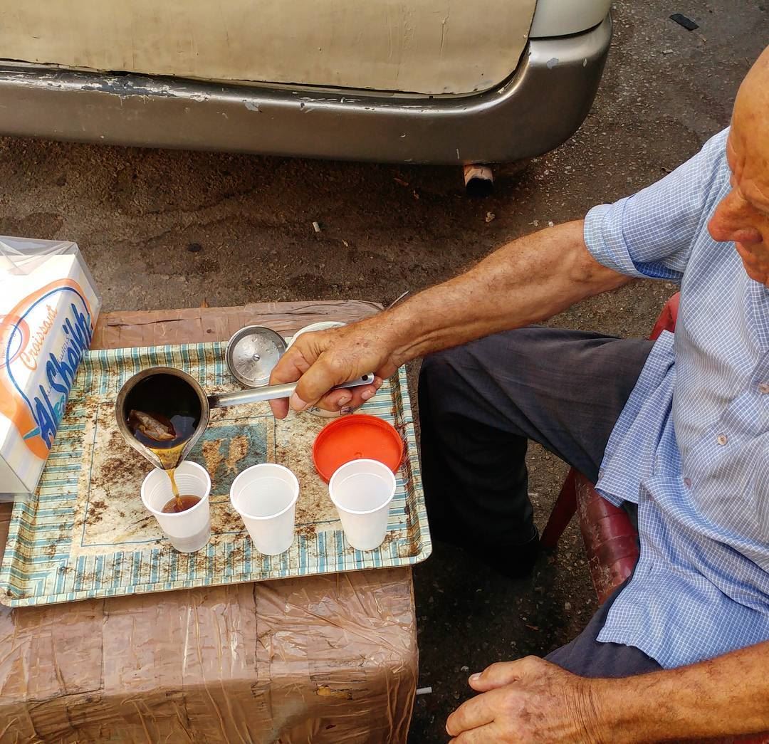 Tea and croissants in a parking lot in Beirut between two friends. Granted... (Beirut, Lebanon)