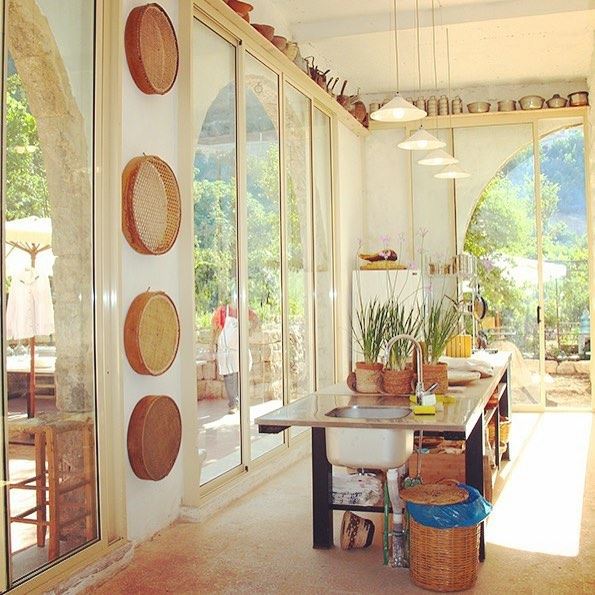The kitchen in Beit Douma: a light-filled space where breakfast is served,...